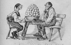 Aus einem Kalender von 1925 : Bauer : Siehst du mich noch, Michel ? Knecht : Ja sicher. Bauer : Dann sind Quellm�nn zu wenig. Archivbild : J. Vossen	  