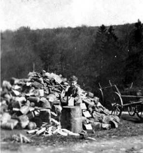 Auf dem "Holzplatz" in Schlemmershof: Der Autor 1946 als Elfjähriger beim Holzhacken Auf dem "Holzplatz" in Schlemmershof: Der Autor 1946 als Elfjähriger beim Holzhacken
